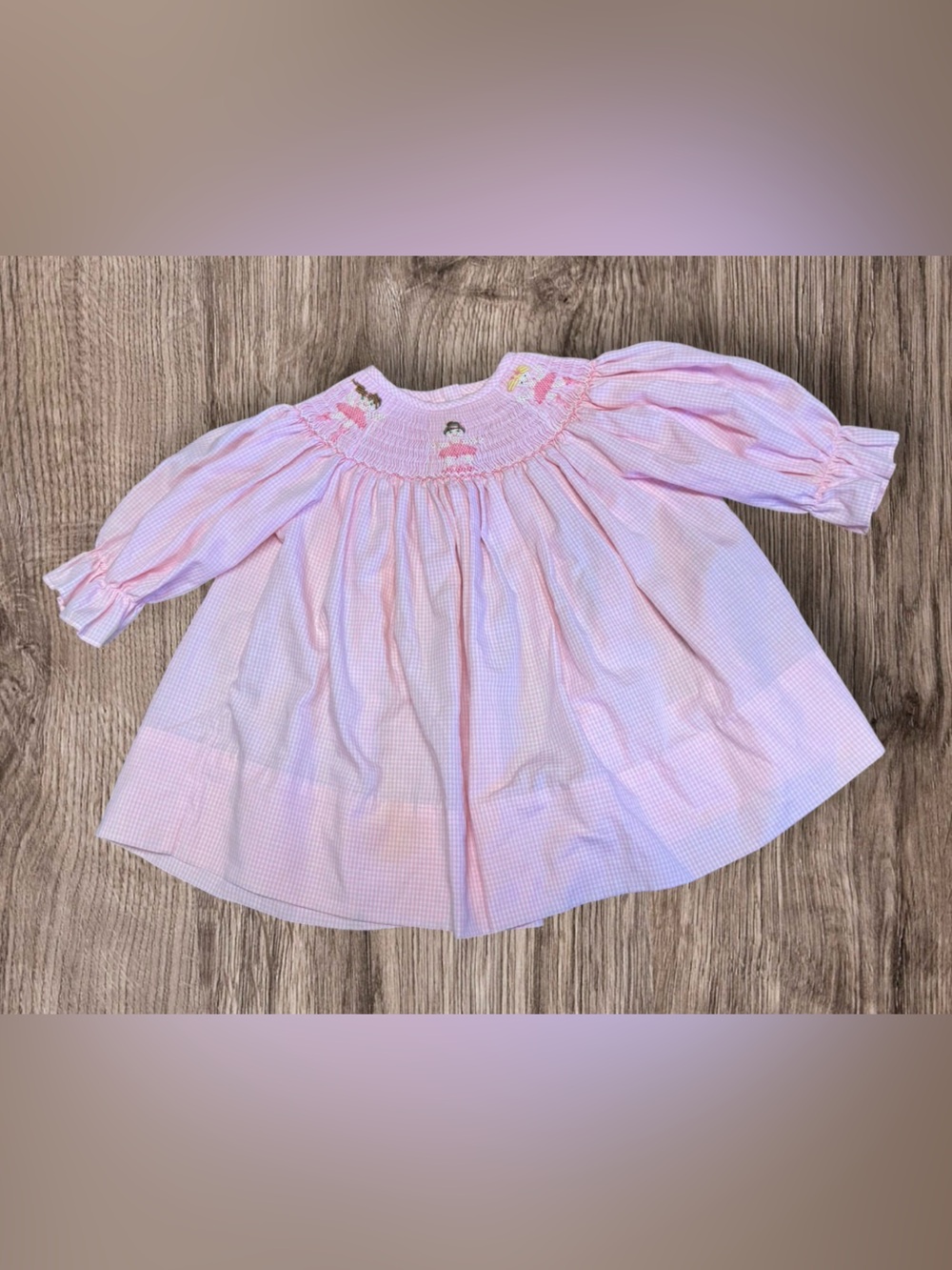 EUC Amanda Remembered Pink & White Gingham Smocked Bishop Dress SZ 12M